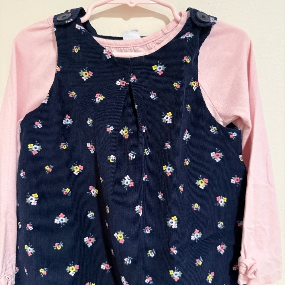 Beautiful Baby Gap Floral Navy Corduroy Jumper with Salmon Pink Top size 3T - Picture 5 of 6